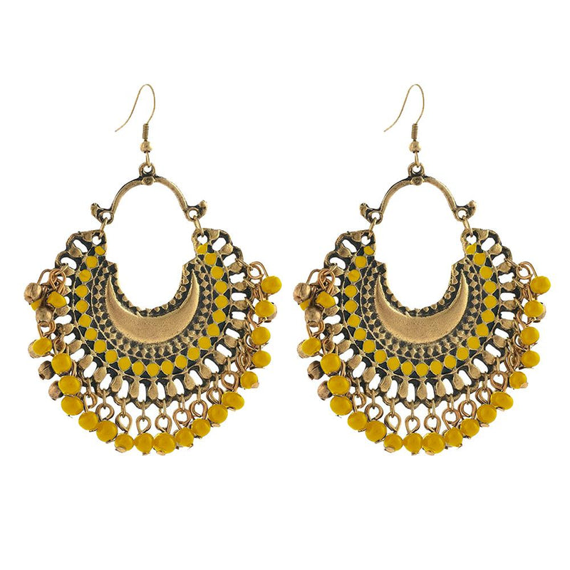 Kriaa Afghani Beaded Antique Gold Plated Dangler Earring - 1311001D