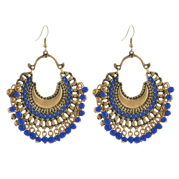 Kriaa Antique Gold Plated Afghani Beaded Dangler Earrings - 1311001E