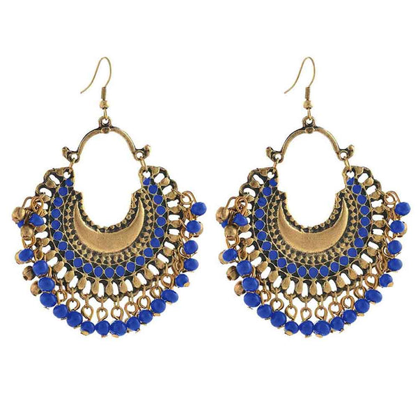 Kriaa Antique Gold Plated Afghani Blue Beads Dangler Earring