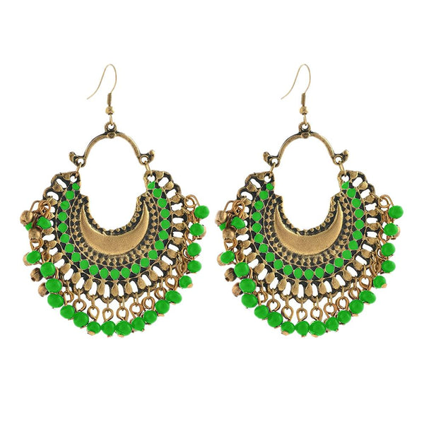 Kriaa Antique Gold Plated Afghani Beaded Dangler Earring - 1311001I