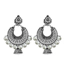 Jeweljunk Rhodium Plated White Beads Chandbali Earrings - 1311007D