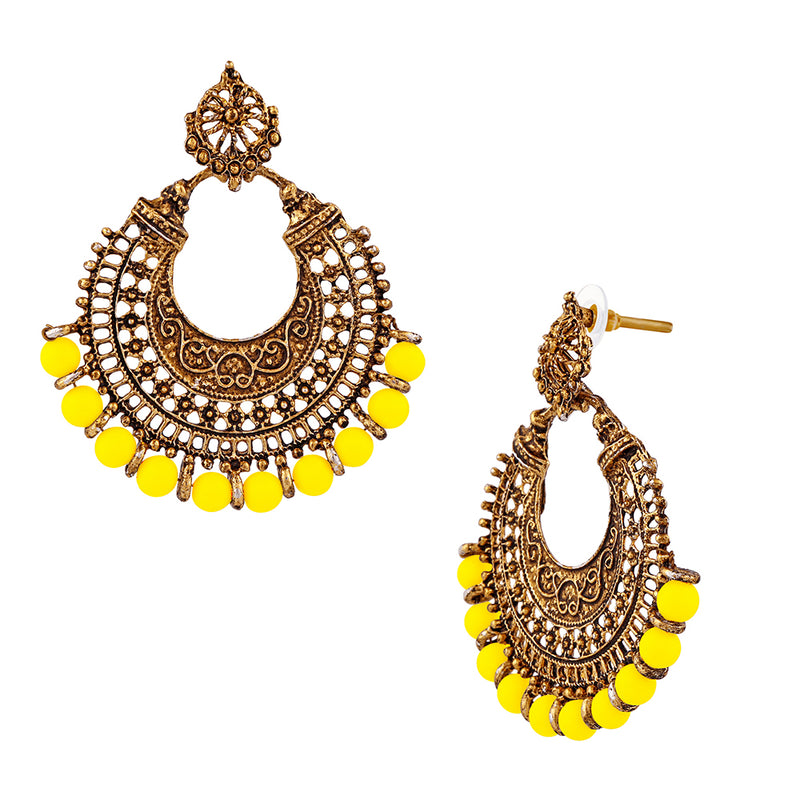 Kriaa Antique Gold Plated Afghani Yellow Beads Dangler Earring