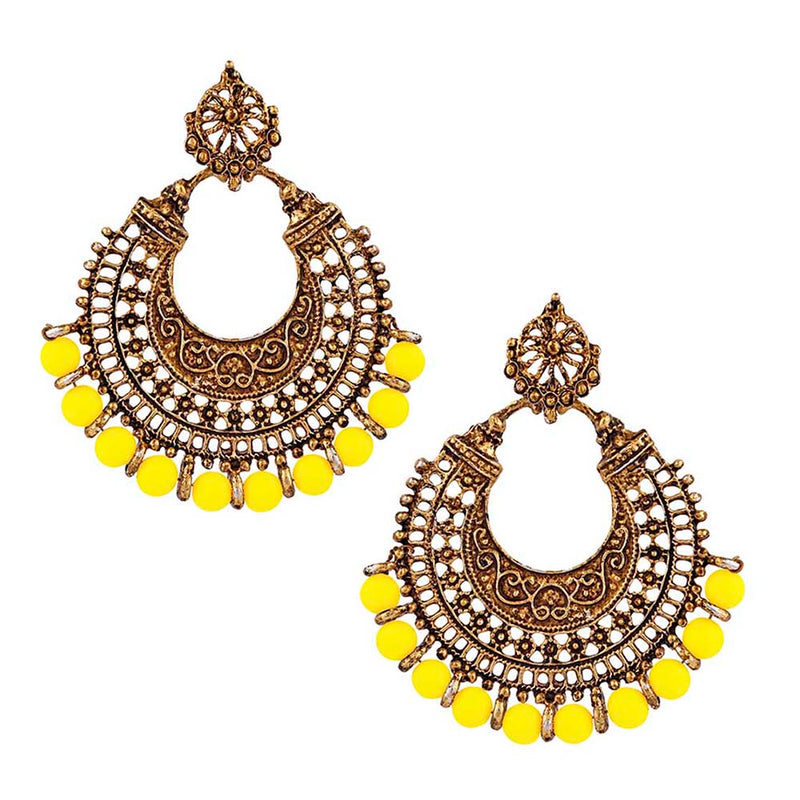 Kriaa Antique Gold Plated Afghani Yellow Beads Dangler Earring