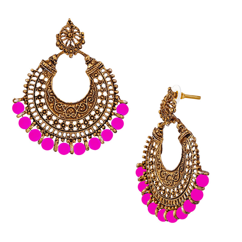 Kriaa Antique Gold Plated Afghani Pink Beads Dangler Earring