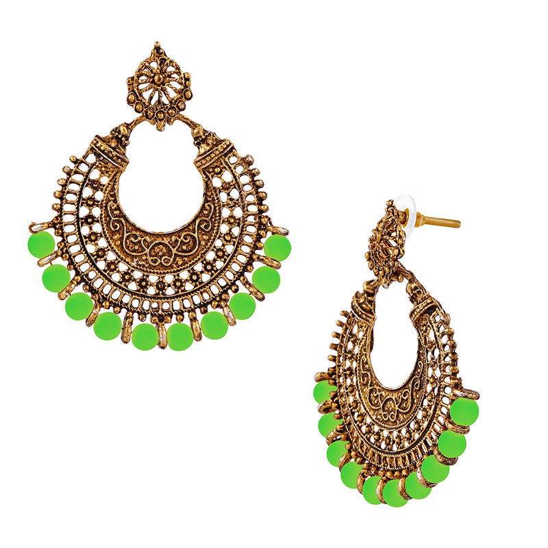 Kriaa Antique Gold Plated Afghani Green Beads Dangler Earring