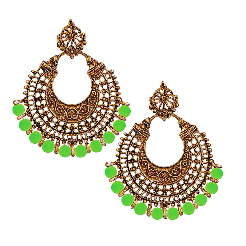 Kriaa Antique Gold Plated Afghani Green Beads Dangler Earring