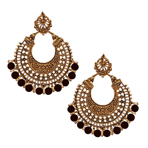 Kriaa Antique Gold Plated Black Beads Afghani Earrings