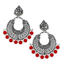 Jeweljunk Maroon Beads Rhodium Plated Afghani Earrings - 1311025E