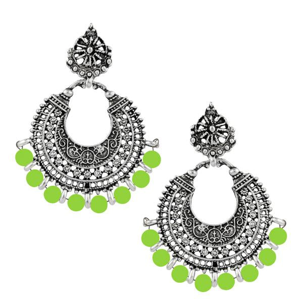 Tip Top Fashions Rhodium Plated Green Beads Afghani Earrings - 1311025F