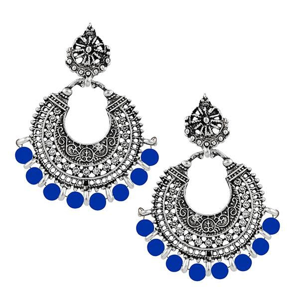 Kriaa Black Oxidised Plated Blue Beads Dangler Earrings - 1311025L
