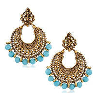 Jeweljunk Blue Beads Antique Gold Plated Afghani Earrings - 1311026A