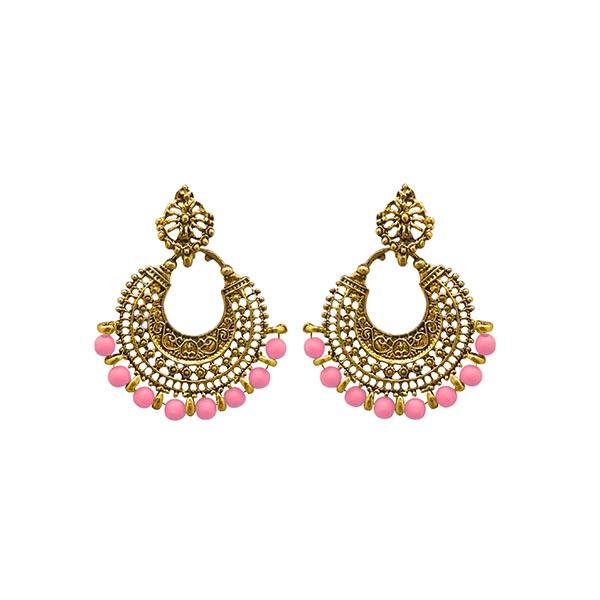 Jeweljunk Antique Gold Plated Pink Beads Afghani Earrings - 1311026I