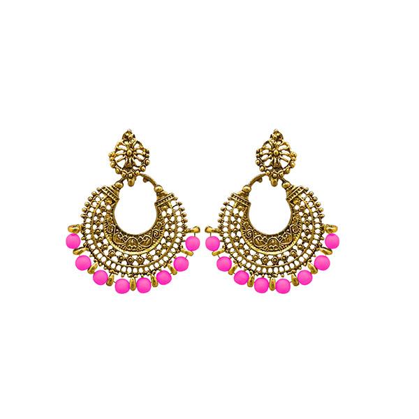 Tip Top Fashions Antique Gold Plated Pink Beads Afghani Earrings - 1311026K