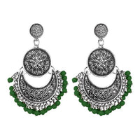 Jeweljunk Silver Plated Green Beads Afghani Earrings - 1311043A