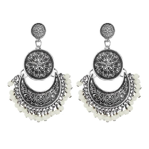 Jeweljunk Silver Plated White Beads Afghani Earrings - 1311043F