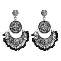Jeweljunk Silver Plated Black Beads Afghani Earrings - 1311043G