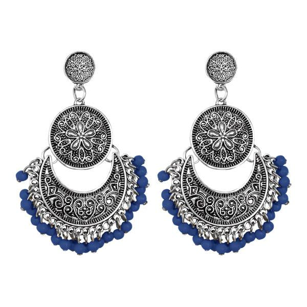Jeweljunk Silver Plated Blue Beads Afghani Earrings - 1311043H