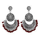 Jeweljunk Silver Plated Maroon Beads Afghani Earrings - 1311043I