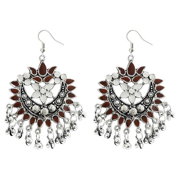 Jeweljunk Brown Meenakari Rhodium Plated Afghani Earrings - 1311049