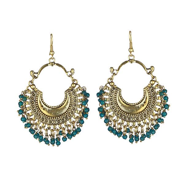 Tip Top Fashions Blue Beads Gold Plated Afghani Earrings - 1311050E