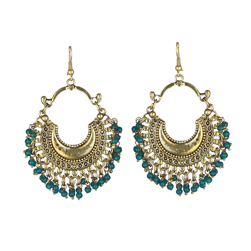 Kriaa Antique Gold Plated Afghani Blue Beads Dangler Earring
