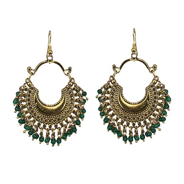 Jeweljunk Green Beads Gold Plated Afghani Earrings - 1311050G