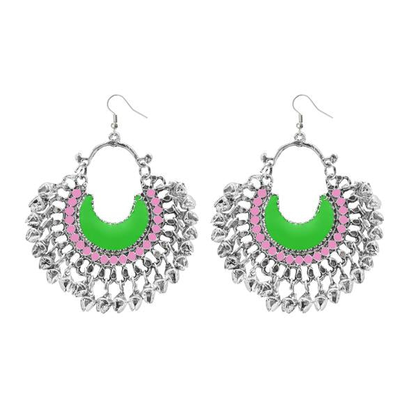 Tip Top Fashions Silver Plated Green Meenakari Afghani Earrings - 1311053D