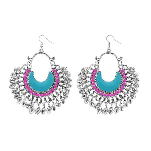 Tip Top Fashions Silver Plated Blue Meenakari Afghani Earrings - 1311053F