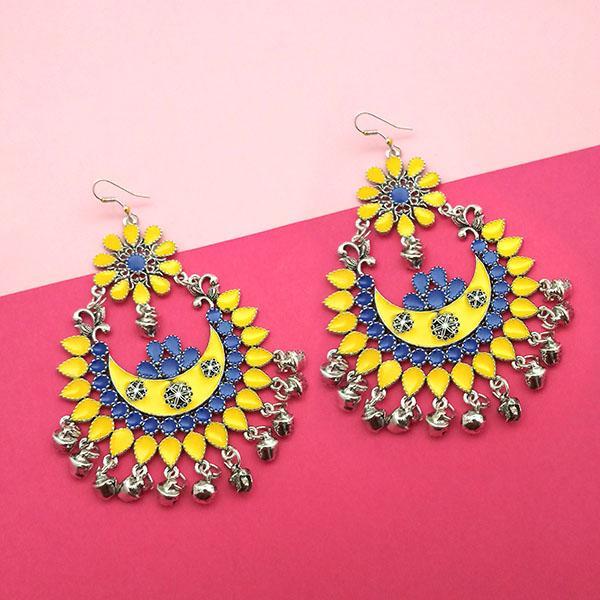 Jeweljunk Silver Plated Yellow Meenakari Afghani Earrings - 1311054L