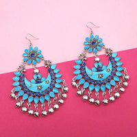 Jeweljunk Silver Plated Blue Meenakari Afghani Earrings - 1311054W