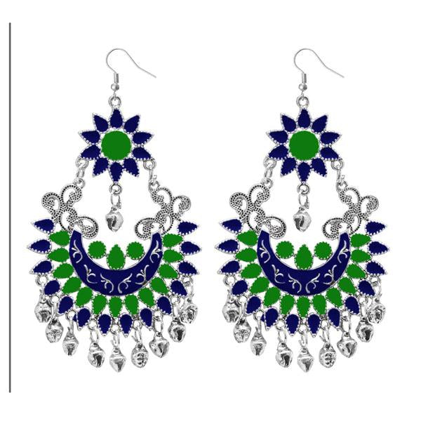Jeweljunk Blue Meenakari Silver Plated Afghani Earrings - 1311055C