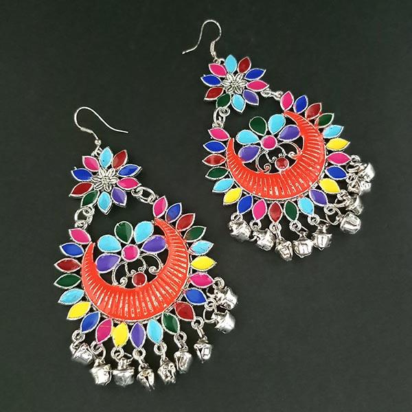 Jeweljunk Multicolor Meenakari Silver Plated Afghani Earrings - 1311056N