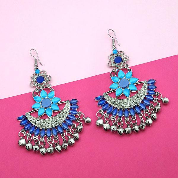Jeweljunk Silver Plated Blue Meenakari Afghani Earrings - 1311057L