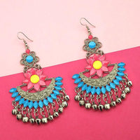 Jeweljunk Gold Plated Blue Meenakari Afghani Earrings - 1311057N