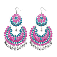Jeweljunk Silver Plated Pink Meenakari Afghani Earrings - 1311058B