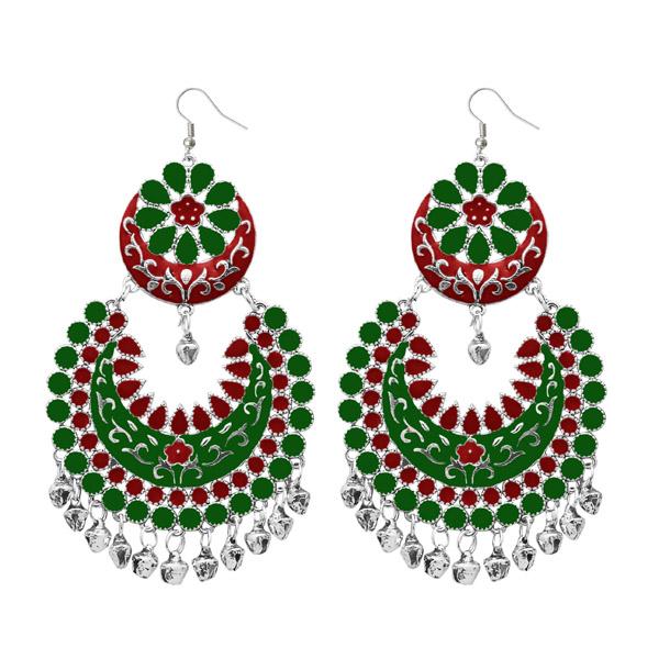 Tip Top Fashions Silver Plated Green Meenakari Afghani Earrings - 1311058D