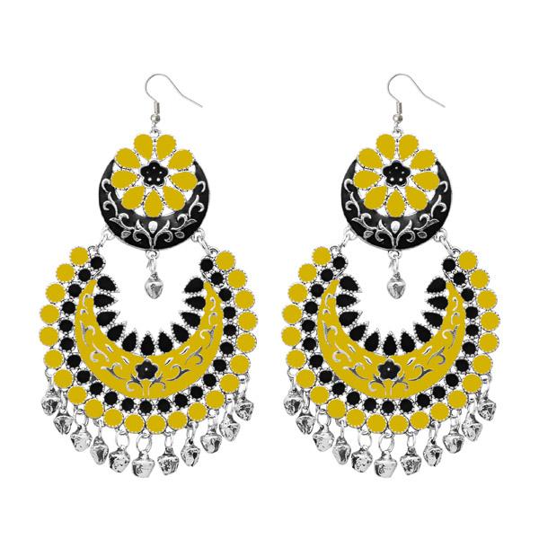 Tip Top Fashions Yellow Meenakari Silver Plated Afghani Earrings - 1311058E