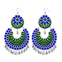 Jeweljunk Silver Plated Blue Meenakari Afghani Earrings - 1311058F