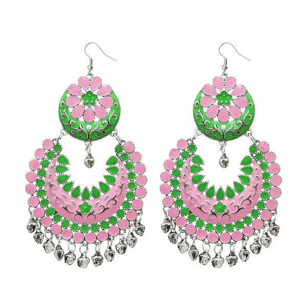 Tip Top Fashions Pink Meenakari Silver Plated Afghani Earrings - 1311058G