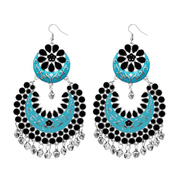 Jeweljunk Silver Plated Black Meenakari Afghani Earrings - 1311058H