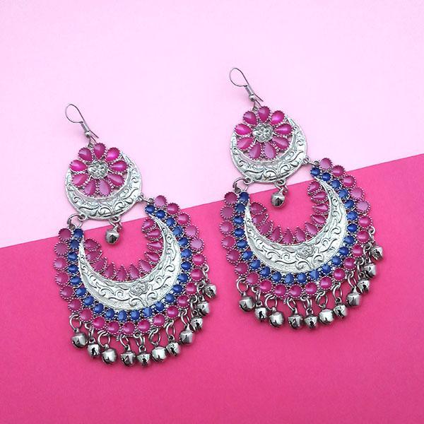 Tip Top Fashions Pink & Blue Meenakari Afghani Earrings - 1311058K