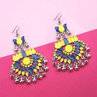 Jeweljunk Yellow & Blue Meenakari Afghani Earrings - 1311059G