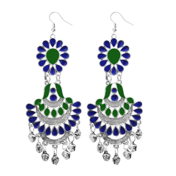 Jeweljunk Blue Meenakari Silver Plated Afghani Earrings - 1311061C