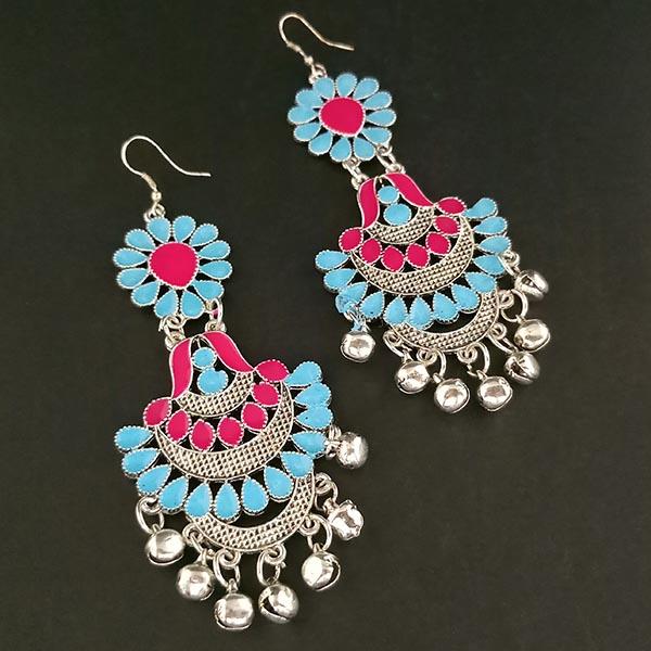 Jeweljunk Blue And Pink Meenakari Afghani Earrings - 1311061S