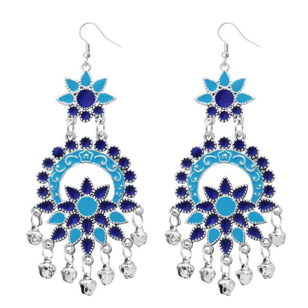 Jeweljunk Blue Meenakari Silver Plated Afghani Earrings - 1311062B