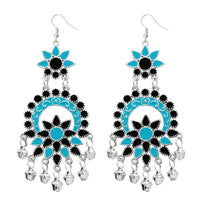 Jeweljunk Blue Meenakari Silver Plated Afghani Earrings - 1311062D