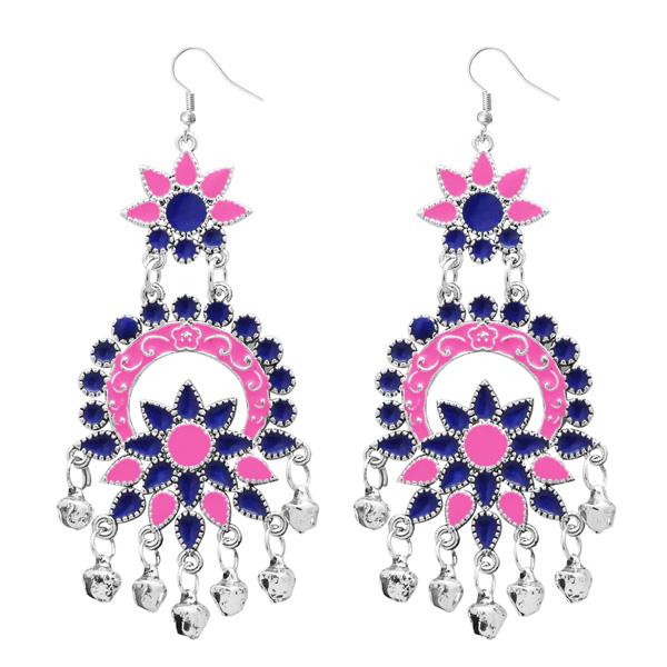Jeweljunk Silver Plated Pink Meenakari Afghani Earrings - 1311062E