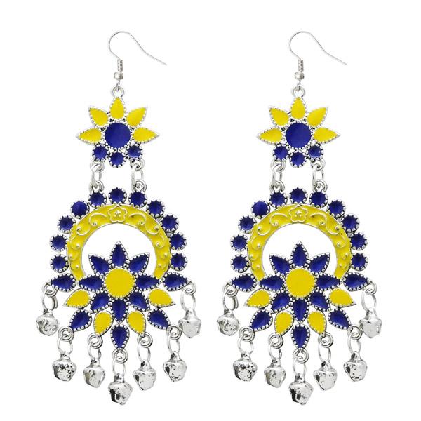 Tip Top Fashions Yellow Meenakari Silver Plated Afghani Earrings - 1311062J