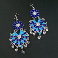 Jeweljunk Blue Meenakari Silver Plated Afghani Earrings - 1311063J