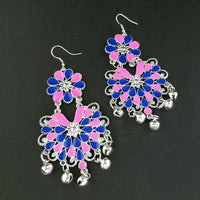 Jeweljunk Blue Meenakari Silver Plated Afghani Earrings - 1311063N